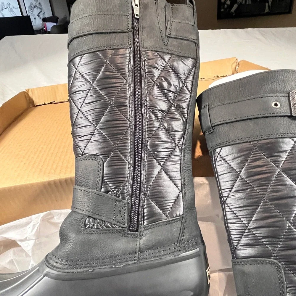 Sperry Saltwater Tall Nylon Duck Boots Womens 8.5 Black NEW w/Box Quilted Buckle